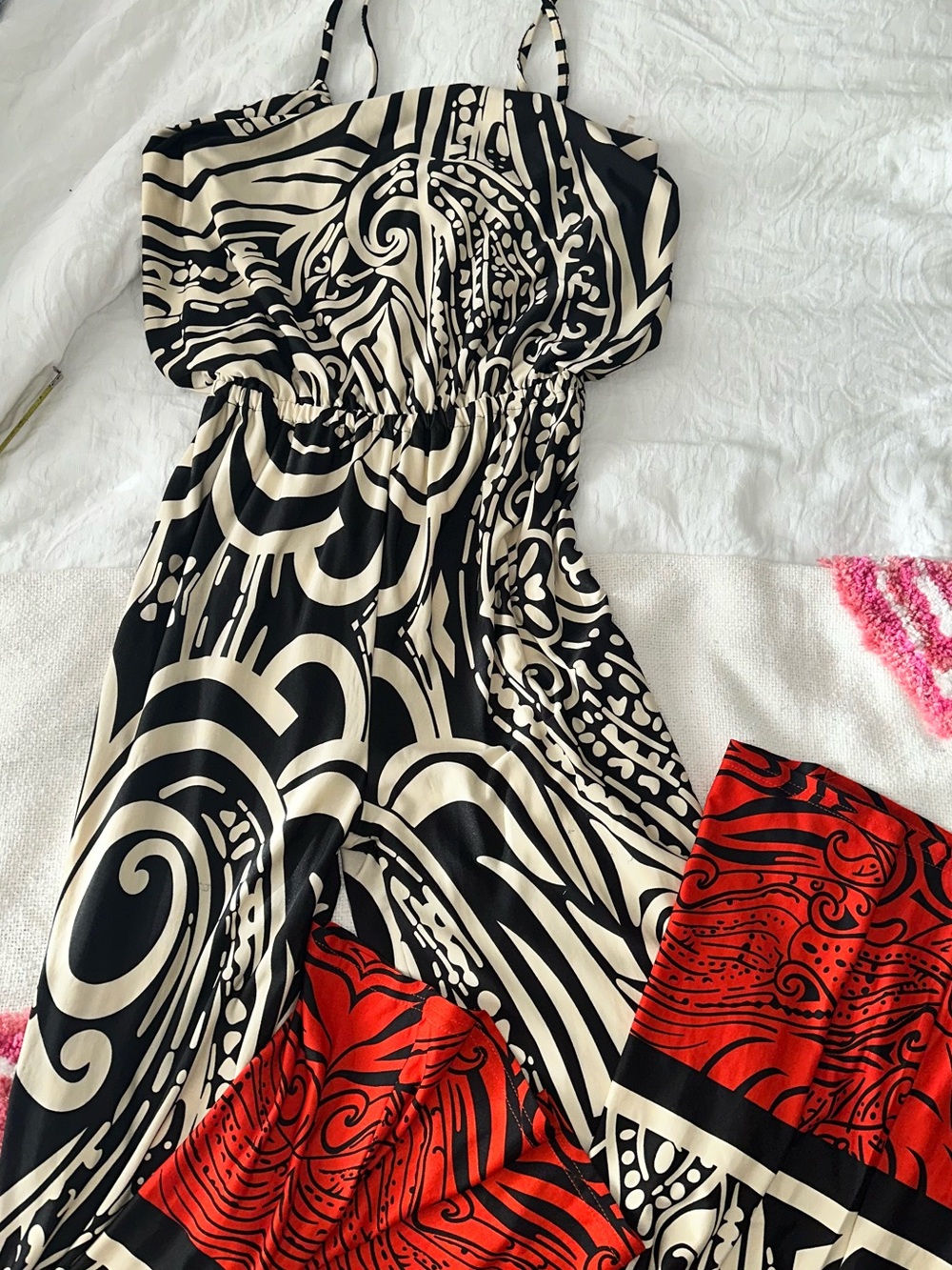 Magic Black, Cream & Red Printed Wide-Leg Jumpsuit
